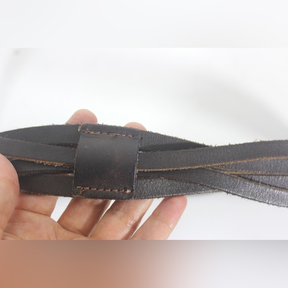 Chocolate Brown Woven Braided Leather Belt with Antiqued Brass Buckle - Picture 5 of 7